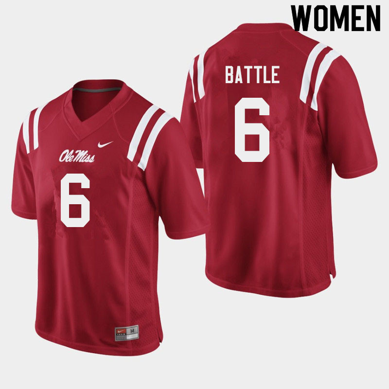 Women #6 Miles Battle Ole Miss Rebels College Football Jerseys Sale-Red